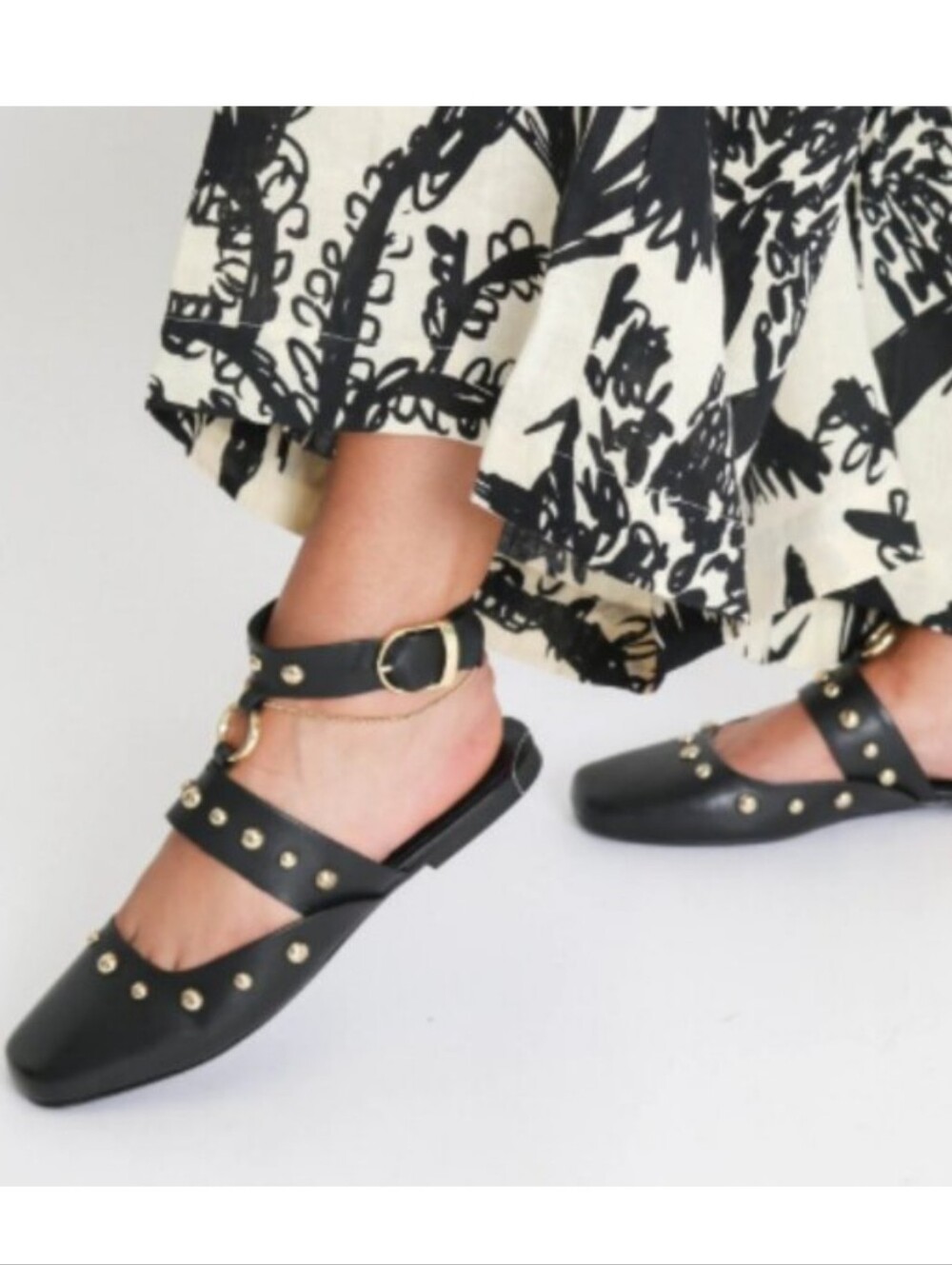 Free People Camille Mystic O Ring Black Studded Ankle-Strap Flats